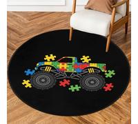 Drekrid Tapis rond lavable et antidérapant pour salon, chambre à coucher, canapé, sous la table à manger, motif monstres autistes, voiture, camion, 160 cm, décoration esthétique