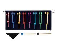 DRELD Lot de 8 Diapasons Chakra Colorés + 2 Marteaux en Silicone et Chiffon de Nettoyage pour Réparation ADN, Thérapie Sonore, Guérisseurs, Vibrations