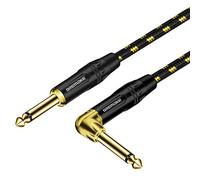 DREMAKE Cordon de raccordement pour ampli de guitare 1/4 droit à droit, câble de 1,8 m en tweed tressé noir/jaune, jack 6,35 mm pour guitare électrique, basse, clavier certifié PA