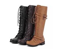 DREMDO 1 Paire De Chaussures Médiévales Pour Femmes, Bottes De Chevalier En Cuir PU Rétro Viking, Chaussures À Lacets Ajustables Pour Bottes D'équitation,Noir,38