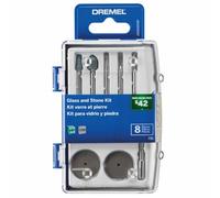 Dremel 735-01 Kit d'accessoires pour outils rotatifs de gravure sur verre - 8 pièces - Comprend des pierres de meulage, un disque de polissage et un foret diamant