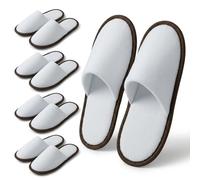 DremFreo Chaussons Invités Blanc Bordure Colorée Taille Unique 38-44 Lot 5/10 Paires Pantoufles pour Sol Sec Idéal Maison, Hôtel, Spa, B&B, Voyage Dans l'avion TX1 (5 Paires Bord Marron)