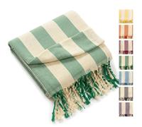 DremFreo Serviette de Plage Coton Fouta de Plage Rayures Tissées sur Fond Blanc Cassé Léger Séchage Rapide 100 x 180 cm Paréo Plage, Yoga, Voyage, Piscine (1, Vert)