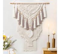 Dremisland Boho Macramé Tenture Murale Géométrique Tissé Bohème Tapisserie Murale Beige et Rose Coton Fait à la Main Ornement avec Gland pour Chambre Salon Appartement Pépinière