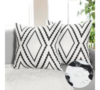 Dremisland Lot de 2 Housse de Coussin étanche Géométriques Noir et Blanc Taie d'oreiller Extérieure Imperméable Boho Aztec Housse de Coussin pour Jardin Canapé Maison Salon Chambre (45x45cm, Blanc)