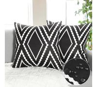 Dremisland Lot de 2 Housse de Coussin étanche Géométriques Noir et Blanc Taie d'oreiller Extérieure Imperméable Boho Aztec Housse de Coussin pour Jardin Canapé Maison Salon Chambre (45x45cm, Noir)