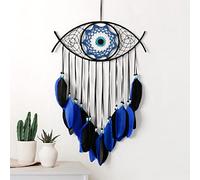 Dremisland Macramé Mauvais œil Attrape-rêves Tissé à la Main Bleu Plumes Dreamcatcher Tenture Murale Décoration de la Maison Ornement Bénédiction Cadeau de Festival