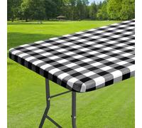 Dremisland Nappe Rectangulaire Vichy Noir et Blanc Nappe Plastique avec Bords élastiques Flanelle Imperméable Protecteur de Table pour Salle à Manger Jardin Fête Mariage ou Maison