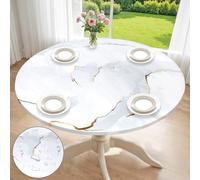 Dremisland Nappe Ronde d'extérieur avec Bande élastique 150 cm Nappe Imperméable pour Table de Jardin avec Motif Marbre Blanc Nappes Lavable Protecteur de Table pour Dîner Cuisine Fête Camping