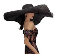 Dremokay Chapeau de plage surdimensionné à large bord pour femme - Grand chapeau de paille - Protection UV - Chapeau d'été pliable - 70 cm, Noir , taille unique