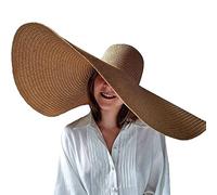 Dremokay Chapeaux de plage à large bord pour femme, chapeau de paille large, protection UV, pliable, chapeau d'été, 70 cm, kaki, Taille Unique