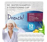 Drench! Bonnet de Shampoing Sans Rinçage - Lot de 12 Charlottes Lavantes pour Cheveux Sans Eau et Sans Rincage - Bonnet avec Aloe Vera Vitamine E Pro Vitamine B5