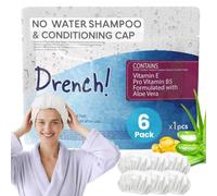 Drench! Bonnet de Shampoing Sans Rinçage - Lot de 6 Charlottes Lavantes pour Cheveux Sans Eau et Sans Rincage - Bonnet avec Aloe Vera Vitamine E Pro Vitamine B5