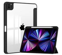DRENGE Étui Compatible avec IPad Air 11'' 2025 avec Porte-Crayon, Triple Rabat, Transparent, Arrière Intelligent, Veille Automatique(Black)