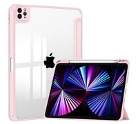 DRENGE Étui Compatible avec IPad Air 11'' 2025 avec Porte-Crayon, Triple Rabat, Transparent, Arrière Intelligent, Veille Automatique(Pink)