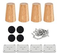 Drenky Lot de 4 Pied de Meuble,Pied de Table Bois Pieds de Lit 8 cm Pied Table Basse Droit Pied Canapé,Finition Noyer avec Ferrures de Fixation pour Fauteuils, Tables de Chevet, Armoires, Commodes