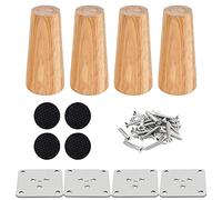 Drenky Lot de 4 Pieds De Meuble Bois Pied de lit 12 cm Pied Table Basse Droit Pieds Meuble Cuisine Finition Noyer avec Accessoires d'installation pour Fauteuil, Table De Nuit, Armoire, Tiroir etc
