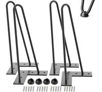 Drenky Pied de Table Metal, Pieds Table Basse 4pcs Pied de Bureau Noir Pied Epingle 40 cm pour Tables Basses, Tables de Salle à Manger, Bureaux Modernes Avec Vis et Protecteurs de Sol en Caoutchouc