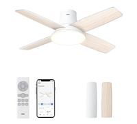 DREO ventilateur de plafond avec lumière, 12 vitesses(APP), 3 modes, moteur CC silencieux, montage facile, LED dimmable, télécommande et minuterie 12 h, ventilateur de plafond blanc pour chambre/salon