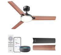 DREO ventilateur de plafond intelligent 132 cm avec lumière, 12 vitesses (APP) et 3 modes, température réglable, LED dimmable, minuterie 1-12 h, moteur CC silencieux, Alexa et interrupteur mural, noir