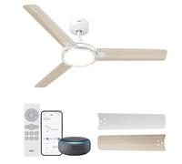 DREO ventilateur de plafond intelligent 132 cm avec lumière, 12 vitesses et 3 modes, température réglable, LED dimmable, minuterie 1-12 h, moteur CC silencieux, app, Alexa et interrupteur mural, blanc