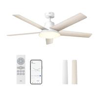 DREO ventilateur de plafond intelligent 132cm,lumière LED dimmable, 12 vitesses(APP), 3 modes, minuterie 12h, moteur DC silencieux, contrôle par télécommande/APP/Alexa, blanc pour intérieur