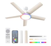 DREO Ventilateur de Plafond Intelligent avec Lumière, 132 cm, 12 Vitesses(APP), 3 Modes, LED Dimmable, Minuterie 12 h, Moteur CC Silencieux, Télécommande/App/Alexa, Blanc