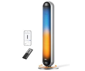 DREO Ventilateur Tour Chauffant Intelligent 2-en-1 | 9 m/s, 17 vitesses, 6 modes, oscillation 120°, minuterie 12 h, 25 dB, contrôle par appli et télécommande, chambre et bureau