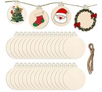 DRERIO 30 Boules Rondes en Bois à Suspendre, Décorations de Noël en Bois Naturel, Décorations de Noël Creuses avec Ficelle, pour Les décorations de Noël DIY