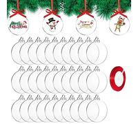 DRERIO 30 pcs Boules de Noël en Acrylique Transparent avec Ruban, Boules Plates pour Artisanat, Disques Acryliques Transparents pour Décoration de Sapin de Noël, 7.6x7.6cm