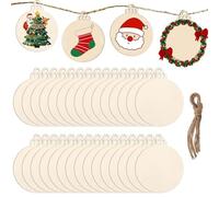 DRERIO Lot de 50 Boules de Noël en Bois - Décoration de Sapin à Personnalisable DIY - Boules Naturelles avec Ficelle pour Loisirs Créatifs, Étiquettes Cadeaux et Décoration
