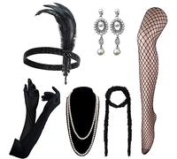 DRESHOW 1920s Accessoires Gatsby Costume Set pour Femmes Bandeau Flapper Collier Gants Charleston Accessoires pour La Mascarade Halloween Noël