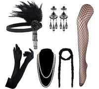DRESHOW 1920s Accessoires Gatsby Costume Set pour Femmes Bandeau Flapper Collier Gants Charleston Accessoires pour La Mascarade Halloween Noël