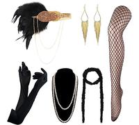 DRESHOW 1920s Accessoires Gatsby Costume Set pour Femmes Bandeau Flapper Collier Gants Charleston Accessoires pour La Mascarade Halloween Noël