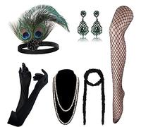DRESHOW 1920s Accessoires Gatsby Costume Set pour Femmes Bandeau Flapper Collier Gants Charleston Accessoires pour La Mascarade Halloween Noël