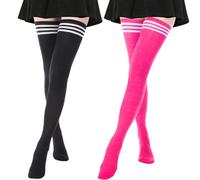 DRESHOW 2 Paires Femme Coton Extra Longues Chaussettes Chaussettes Hautes | Chaussettes Longues, Bas Cuissardes, Elastiques, Pour un Usage Quotidien Ainsi que pour les Soirées et Fêtes