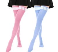 DRESHOW 2 Paires Femme Coton Extra Longues Chaussettes Hautes de Cuisse Montantes Chaussettes de Genoux para Sport Cosplay