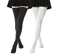 DRESHOW 2 Paires Femme Coton Extra Longues Chaussettes Hautes de Cuisse Montantes Chaussettes de Genoux para Sport Cosplay