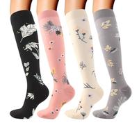 DRESHOW 4 Paires Chaussettes de Compression pour Femmes & Hommes Circulation pour Athlétisme,Course,Cyclisme,Voyage
