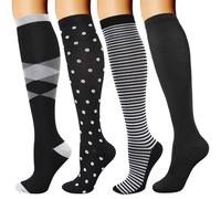 DRESHOW 4 Paires Chaussettes de Compression pour Femmes & Hommes Circulation pour Athlétisme,Course,Cyclisme,Voyage