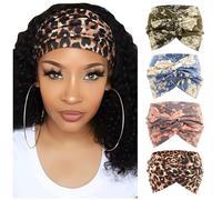 DRESHOW 4 Pièces Bandeau Cheveux Femme Boho Bandeaux Vintage Fleur Imprimé Hair Bandeau Cross Noué Élastique Bande de Cheveux Accessoire