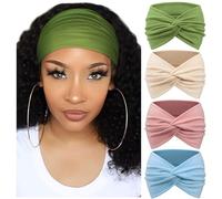 DRESHOW 4 Pièces Bandeau Cheveux Femme Boho Bandeaux Vintage Fleur Imprimé Hair Bandeau Cross Noué Élastique Bande de Cheveux Accessoire