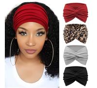 DRESHOW 4 Pièces Bandeau Cheveux Femme Boho Bandeaux Vintage Fleur Imprimé Hair Bandeau Cross Noué Élastique Bande de Cheveux Accessoire