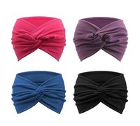 DRESHOW 4 Pièces Bandeau Cheveux Femme Boho Bandeaux Vintage Fleur Imprimé Hair Bandeau Cross Noué Élastique Bande de Cheveux Accessoire
