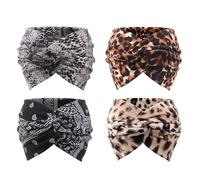 DRESHOW 4 Pièces Bandeau Cheveux Femme Boho Bandeaux Vintage Fleur Imprimé Hair Bandeau Cross Noué Élastique Bande de Cheveux Accessoire