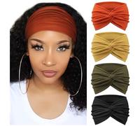 DRESHOW 4 Pièces Bandeau Cheveux Femme Boho Bandeaux Vintage Fleur Imprimé Hair Bandeau Cross Noué Élastique Bande de Cheveux Accessoire