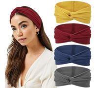 DRESHOW 4 Pièces Bandeau Cheveux Femme Boho Bandeaux Vintage Fleur Imprimé Hair Bandeau Cross Noué Élastique Bande de Cheveux Accessoire