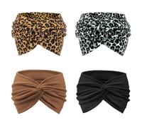 DRESHOW 4 Pièces Bandeau Cheveux Femme Boho Bandeaux Vintage Fleur Imprimé Hair Bandeau Cross Noué Élastique Bande de Cheveux Accessoire