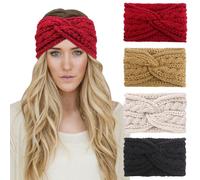 DRESHOW 4 Pièces Bandeau Cheveux pour Femme Bandeaux Hiver Serre-Tête Tricoté Oreille Réchauffeur Chaud Noué Bande Elastique Cheveux