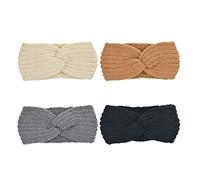 DRESHOW 4 Pièces Bandeau Cheveux pour Femme Bandeaux Hiver Serre-Tête Tricoté Oreille Réchauffeur Chaud Noué Bande Elastique Cheveux pour Femmes Filles
